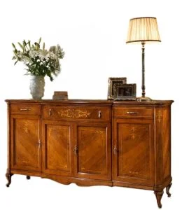 Kirschbaum-Kommode-viertürig-Intarsien