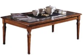 italienischer Couchtisch Glasplatte Kirschbaum<br />121 x 71 cm