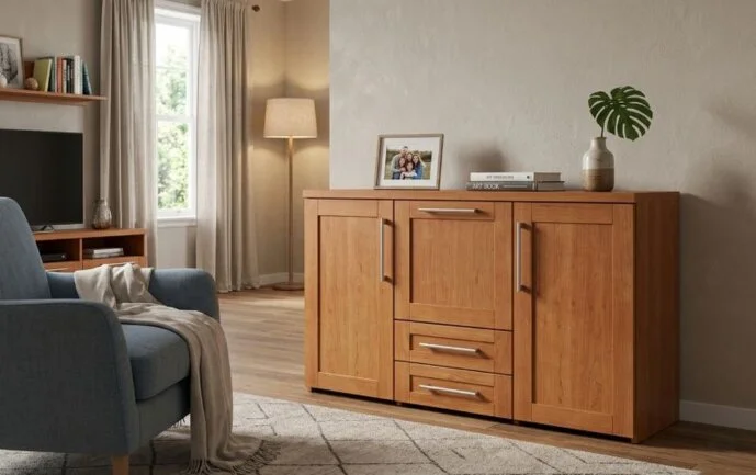 Kommode Kirschbaum Massivholz Klappfach<br />Wunschbreite