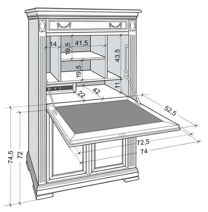 Innenabmessungen Schreibsekretär VILLA BORGHESE